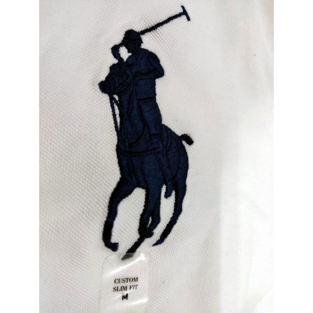 M號賠售【Ralph Lauren】成人版刺繡大馬短袖POLO衫(CUSTOM SLIM) 白色素面 短袖 網眼 休閒衫-細節圖4