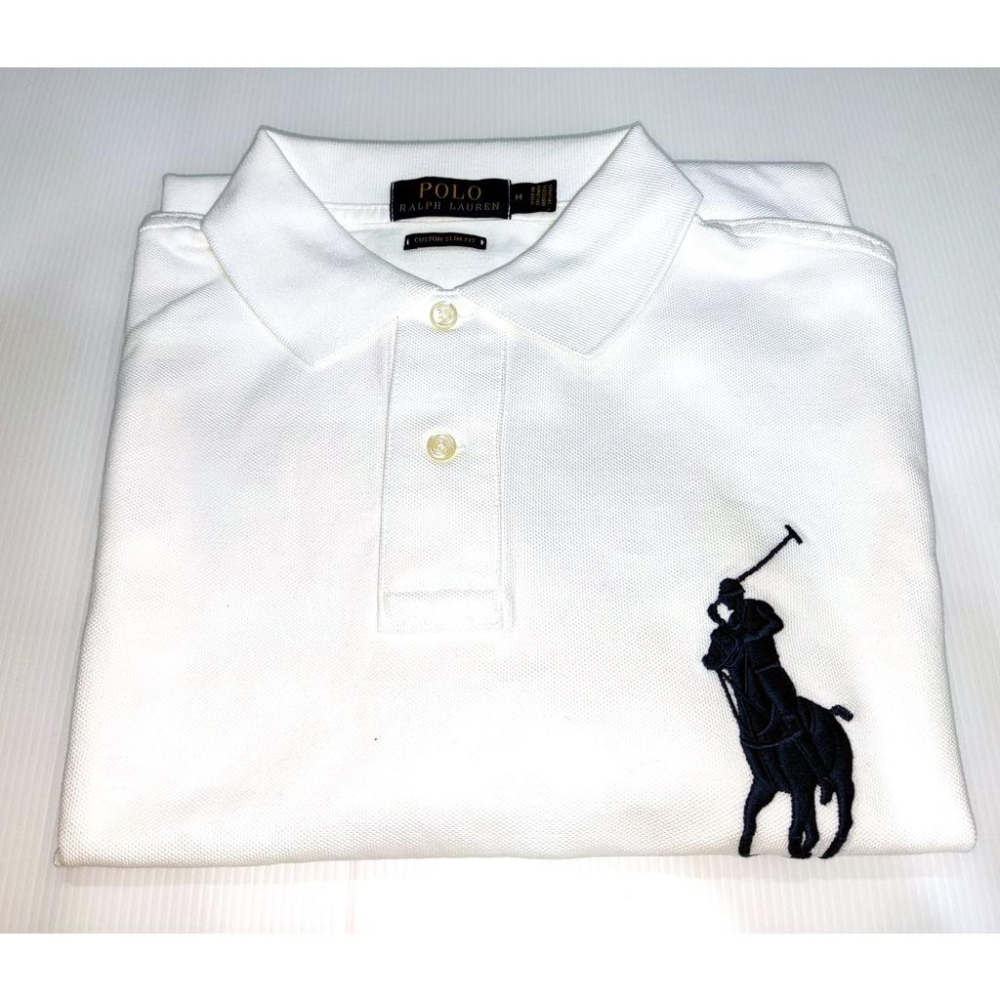 M號賠售【Ralph Lauren】成人版刺繡大馬短袖POLO衫(CUSTOM SLIM) 白色素面 短袖 網眼 休閒衫-細節圖7