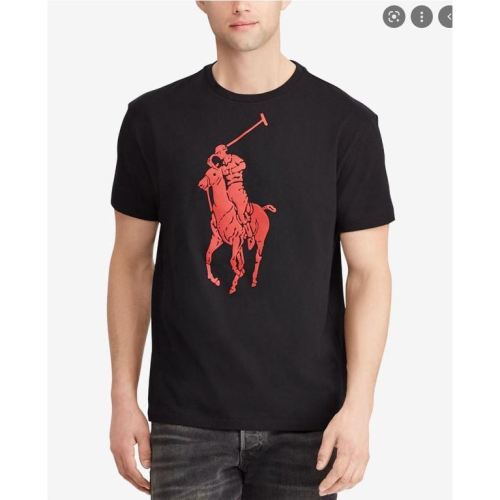 M號賠售【Ralph Lauren正品】成人版 紅色 立體大馬 男士 圓領 黑色 舒適 短袖 棉T 潮T恤 時尚穿搭
