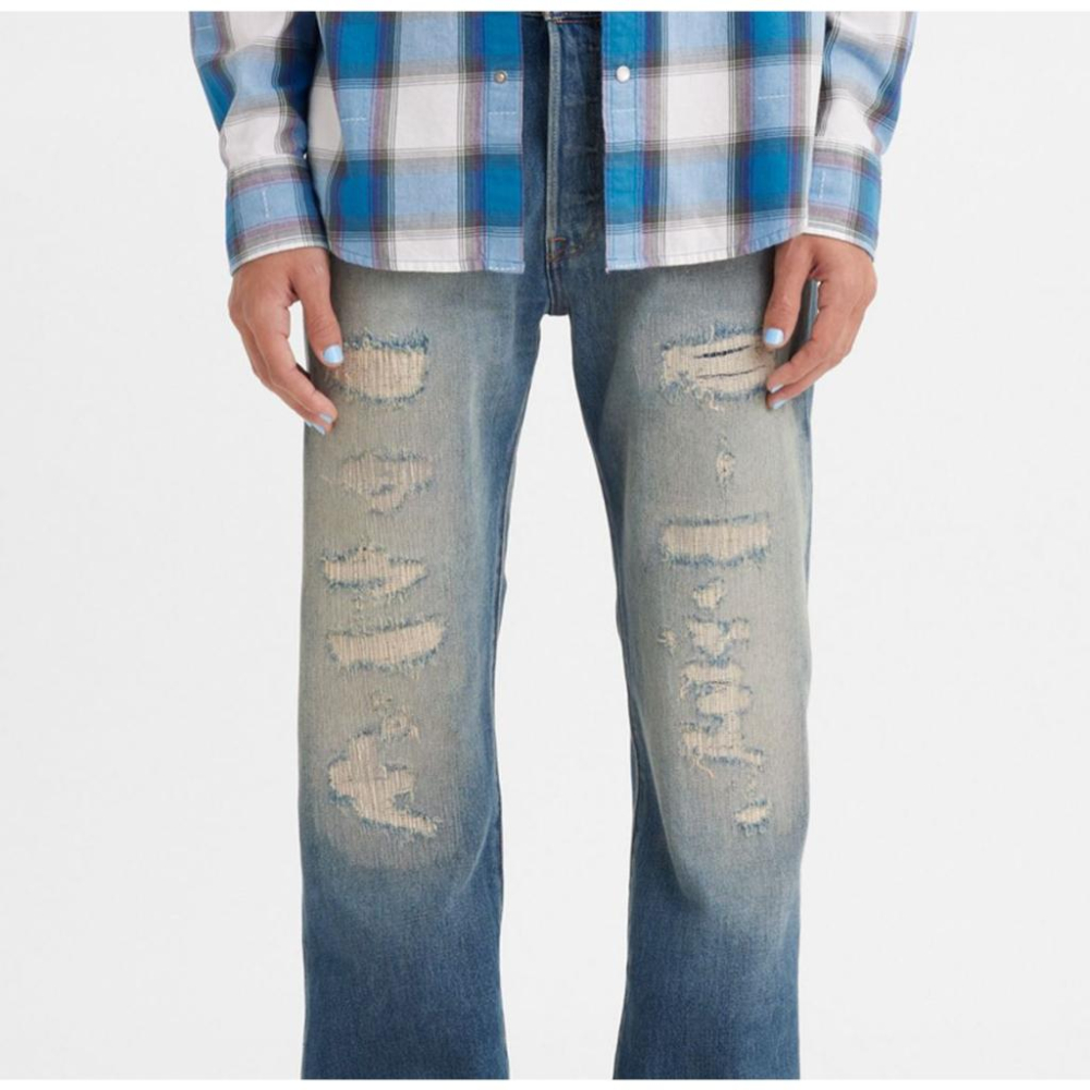 美國限定【獨賣150週年紀念款】Levi s 501 破壞加工 密集繡補 排釦直筒牛仔褲 丹寧褲 28-42腰-細節圖2