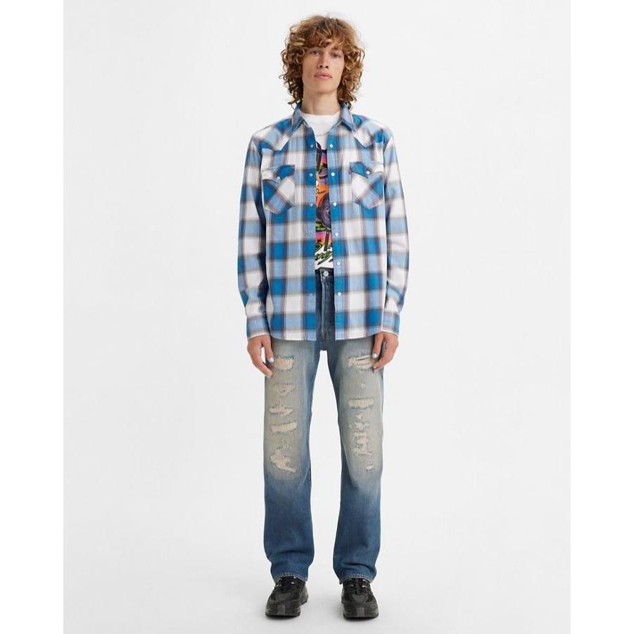 美國限定【獨賣150週年紀念款】Levi s 501 破壞加工 密集繡補 排釦直筒牛仔褲 丹寧褲 28-42腰-細節圖5