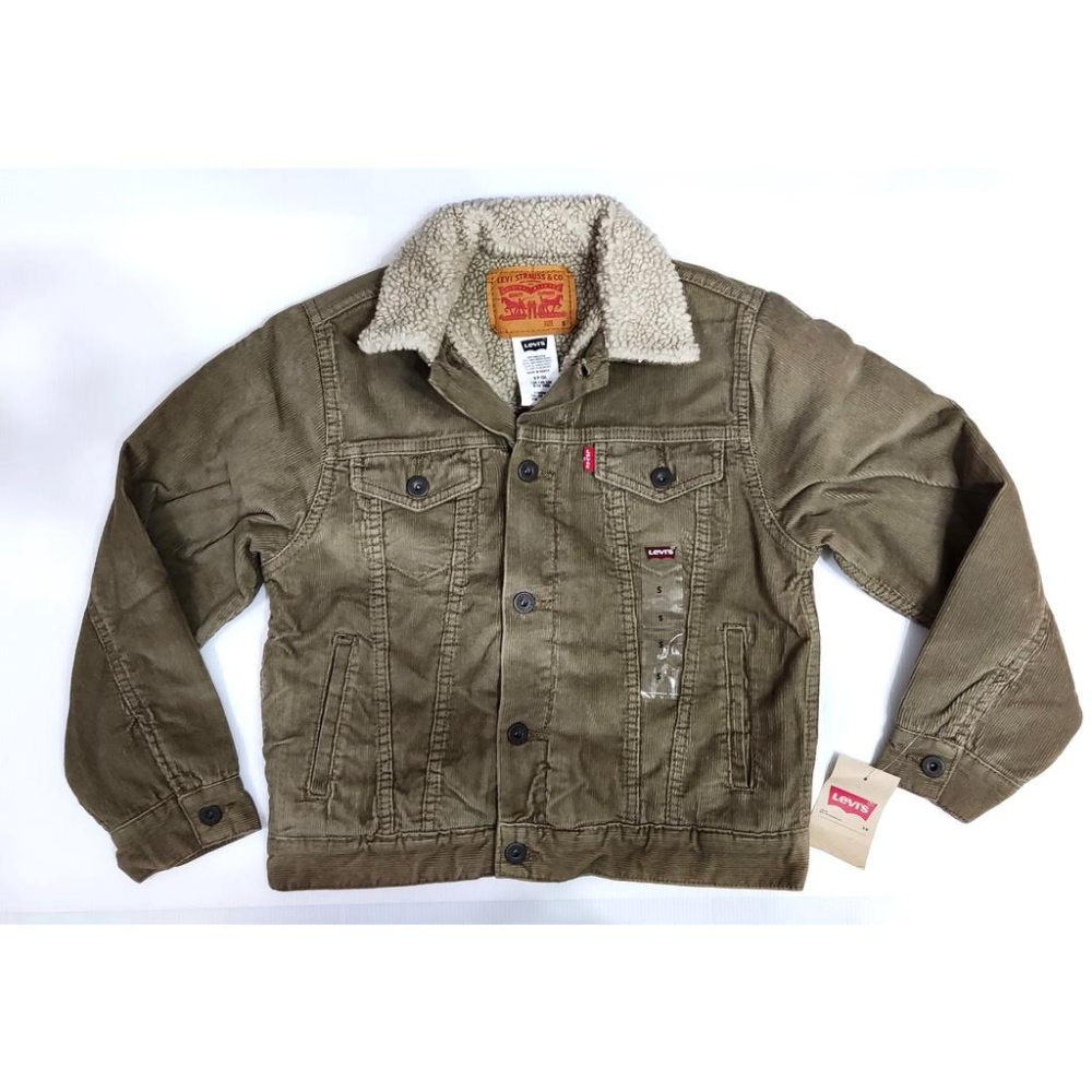 【羊絨裡毛領鋪棉袖】美國LEVIS BOYS Sherpa Trucker Jacket 燈芯絨卡其外套保暖夾克大童S號-細節圖3