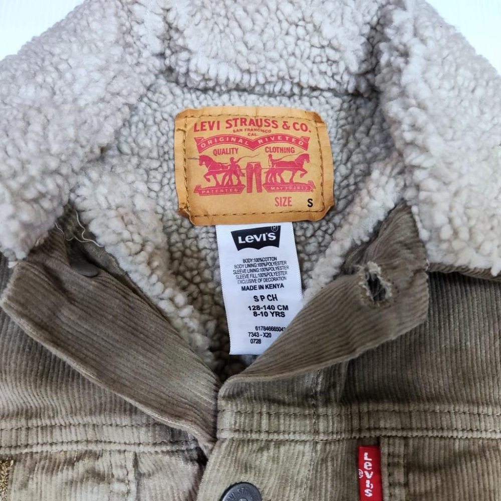 【羊絨裡毛領鋪棉袖】美國LEVIS BOYS Sherpa Trucker Jacket 燈芯絨卡其外套保暖夾克大童S號-細節圖5