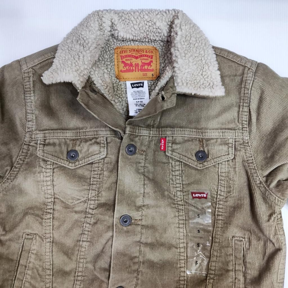 【羊絨裡毛領鋪棉袖】美國LEVIS BOYS Sherpa Trucker Jacket 燈芯絨卡其外套保暖夾克大童S號-細節圖6