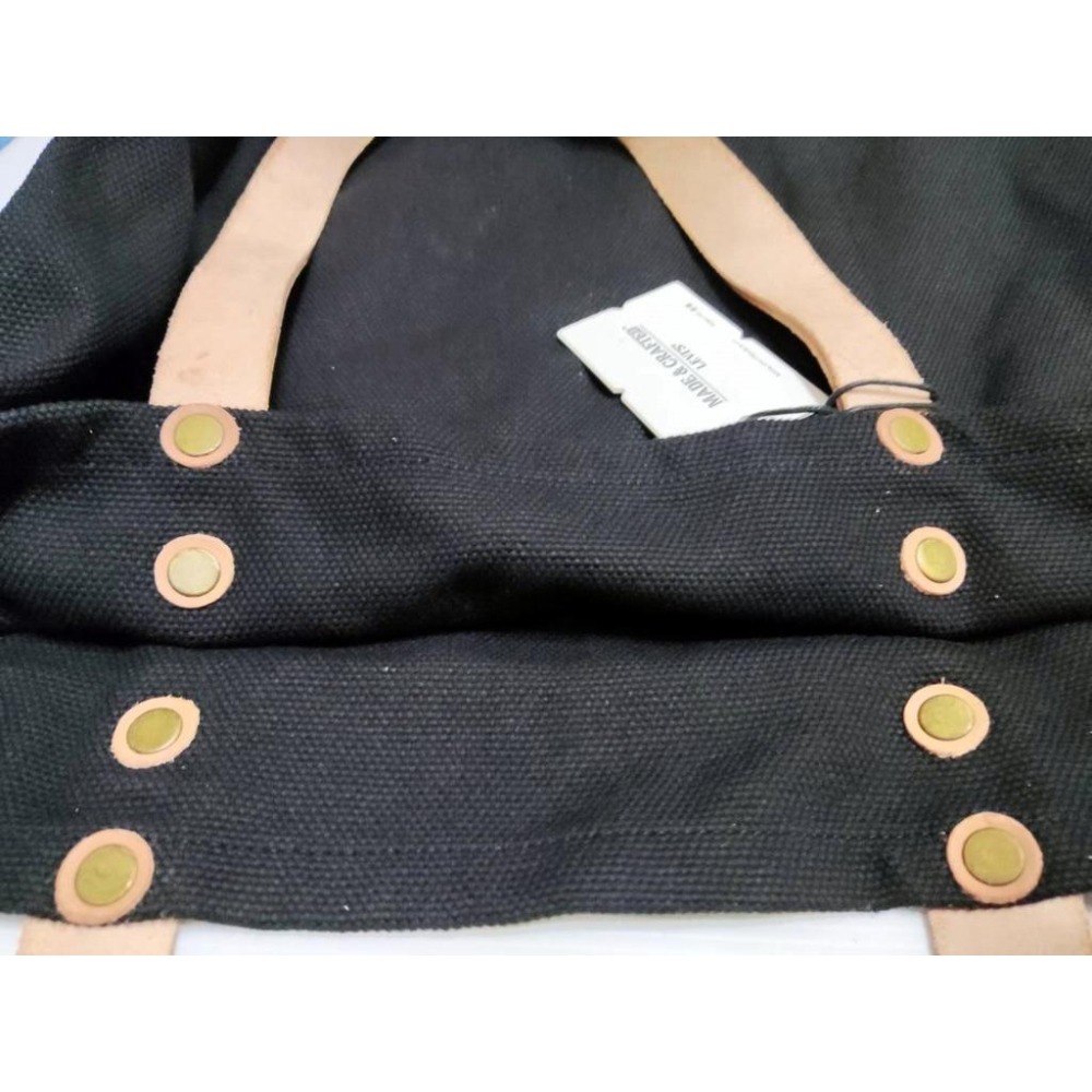 【LMC頂級植鞣牛革】美國Levis Made & Crafted 原色牛皮提把黑色帆布 基本款 百搭 托特包 賠本出清-細節圖3