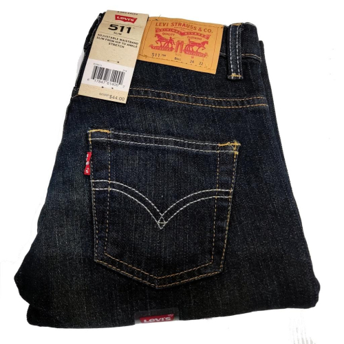 【童裝牛仔褲賠售24腰】美國LEVI S 511 Slim BOYS 深藍原色淺刷 低腰修身窄管牛仔褲小直筒8R