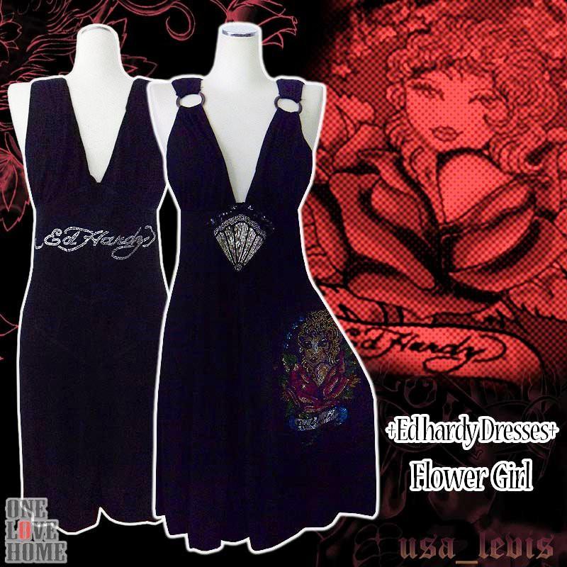 【美國Levi s專賣】賠售ED HARDY 華麗天使玫瑰 彩鑽 亮片巨鑽 黑色絲質 無袖洋裝 長裙 夜店款M號現貨-細節圖2