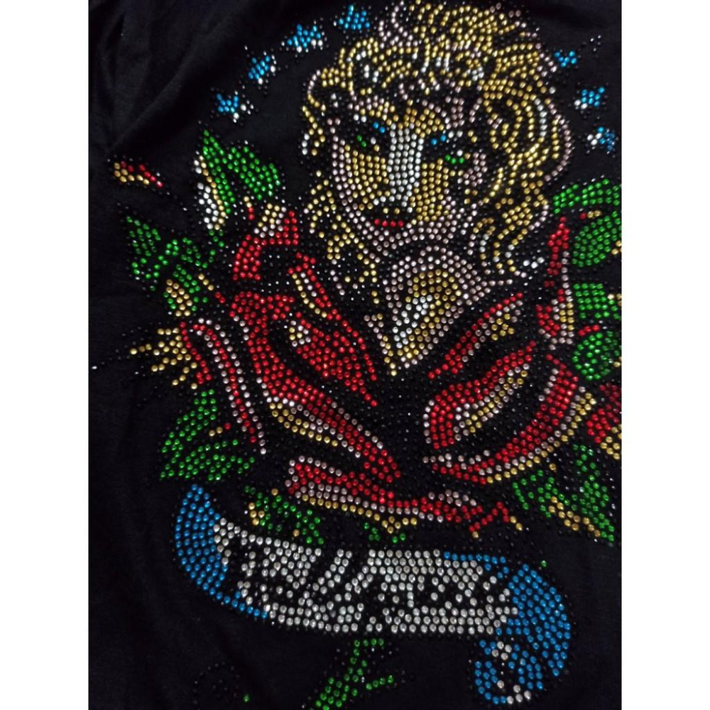 【美國Levi s專賣】賠售ED HARDY 華麗天使玫瑰 彩鑽 亮片巨鑽 黑色絲質 無袖洋裝 長裙 夜店款M號現貨-細節圖4