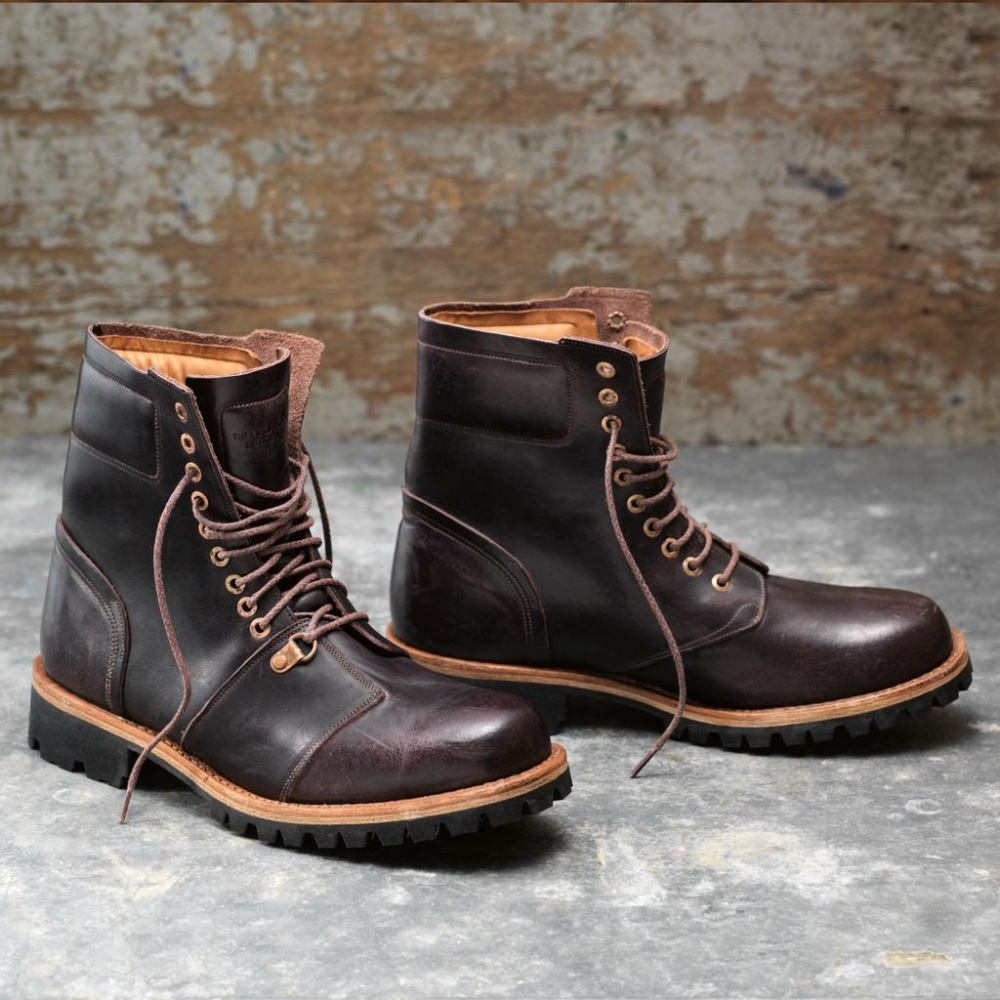 原價破萬賠售【TIMBERLAND】全手工頂級Boot Company Tackhead 酒紅色仿舊皮革8吋靴10M-細節圖2