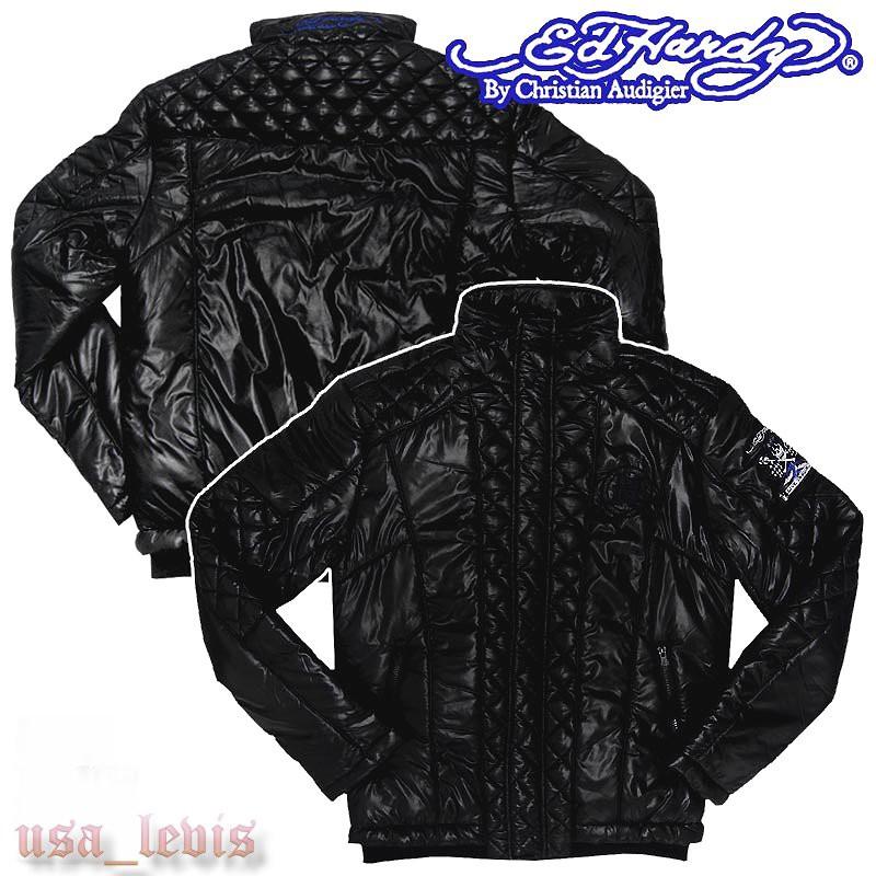 全台最低價現貨L號【美國帶回】優惠 ED HARDY 立體菱格紋 鋪棉 深藍色賽車骷髏 超輕超保暖騎士防寒外套夾克-細節圖6