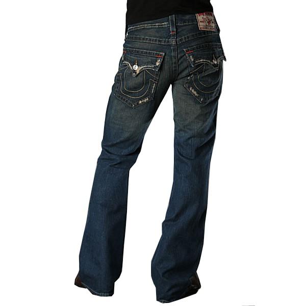 【美國LEVIS專賣】 True Religion 立體口袋蓋 深藍邊緣破痕 刷白 靴型 丹寧褲 小喇叭 牛仔褲W32-細節圖2
