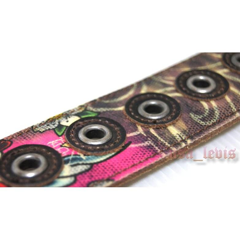 【美國Levis專賣】優惠ED HARDY 帆布拼接真牛皮 鐵環 花卉 飛翼 寶劍 黑 超厚皮帶26-29腰S號-細節圖6