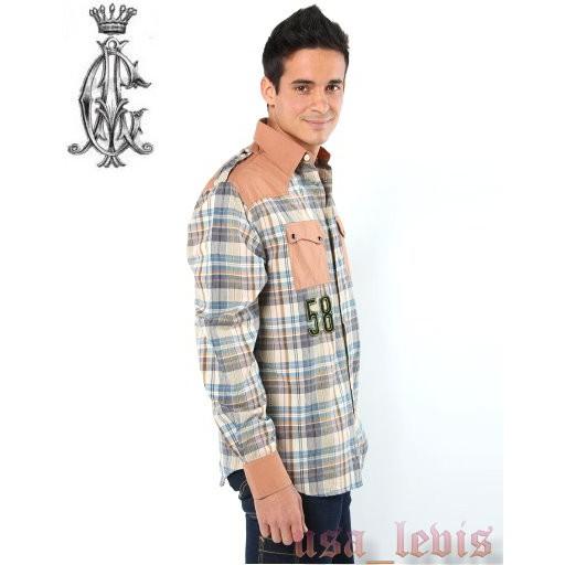 賠售S號現貨【美國ED HARDY專賣】頂級CA設計師 棕色格紋 飛翼 精細刺繡 重機臂章 寶石釦 長袖襯衫-細節圖2