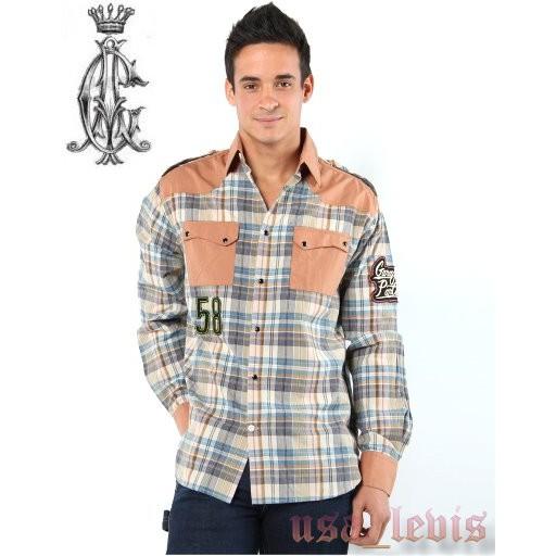 賠售S號現貨【美國ED HARDY專賣】頂級CA設計師 棕色格紋 飛翼 精細刺繡 重機臂章 寶石釦 長袖襯衫-細節圖3