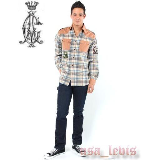 賠售S號現貨【美國ED HARDY專賣】頂級CA設計師 棕色格紋 飛翼 精細刺繡 重機臂章 寶石釦 長袖襯衫-細節圖5