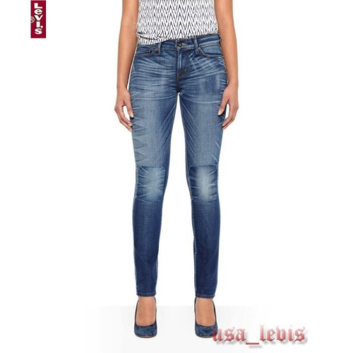 【高價版W26L32現貨】美國Levi s Modern Skinny 深藍貓鬚補丁 顯瘦彈性 重磅 窄管小直筒牛仔褲
