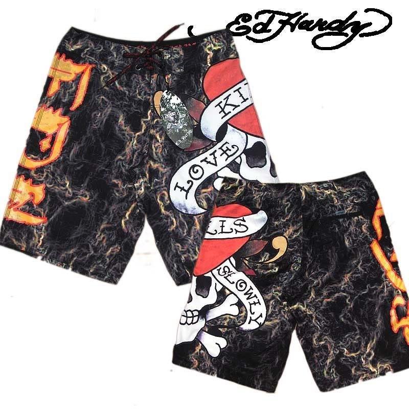 【美國Levis專賣】優惠 ED HARDY 愛殺LOVE KILL SLOWLY海灘褲 衝浪褲 黑色 短褲 33-34腰現貨-細節圖4