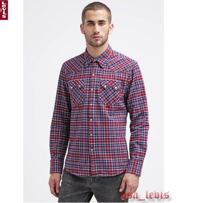 【現貨S號優惠】美國Levi s Sawtooth Western Shirt 法蘭絨 藍白紅格紋珍珠釦西部長袖牛仔襯衫-細節圖2