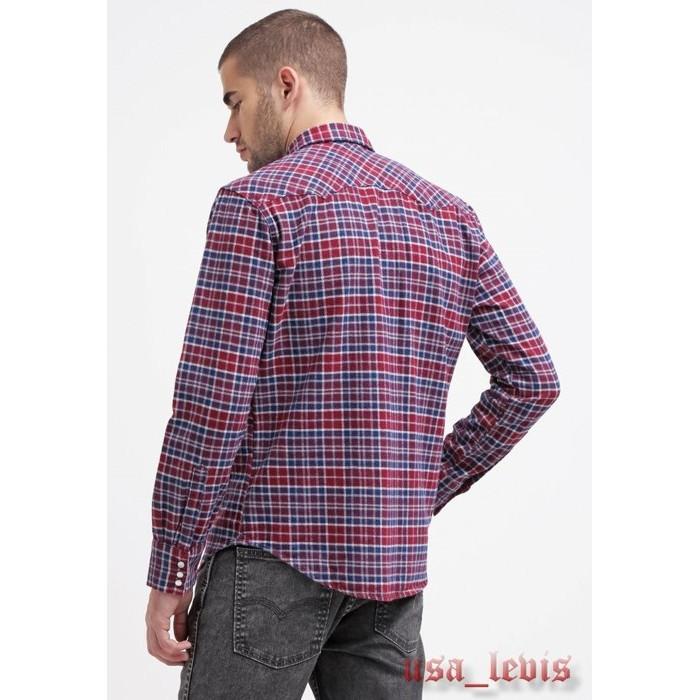 【現貨S號優惠】美國Levi s Sawtooth Western Shirt 法蘭絨 藍白紅格紋珍珠釦西部長袖牛仔襯衫-細節圖3