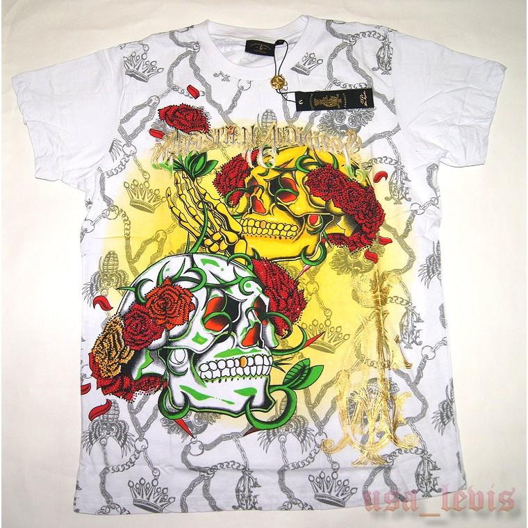 【美國製L號現貨】ED HARDY設計師款Christian Audigier 彩鑽 雙面圖案 搖滾 刺青風 短袖T桖B-細節圖4