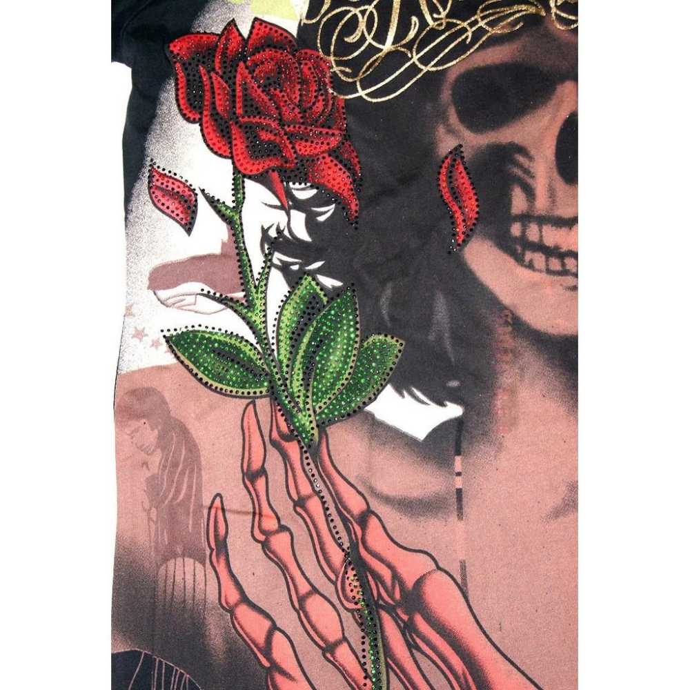 【美國製L號現貨】ED HARDY設計師款Christian Audigier 彩鑽 雙面圖案 搖滾 刺青風 短袖T桖B-細節圖5