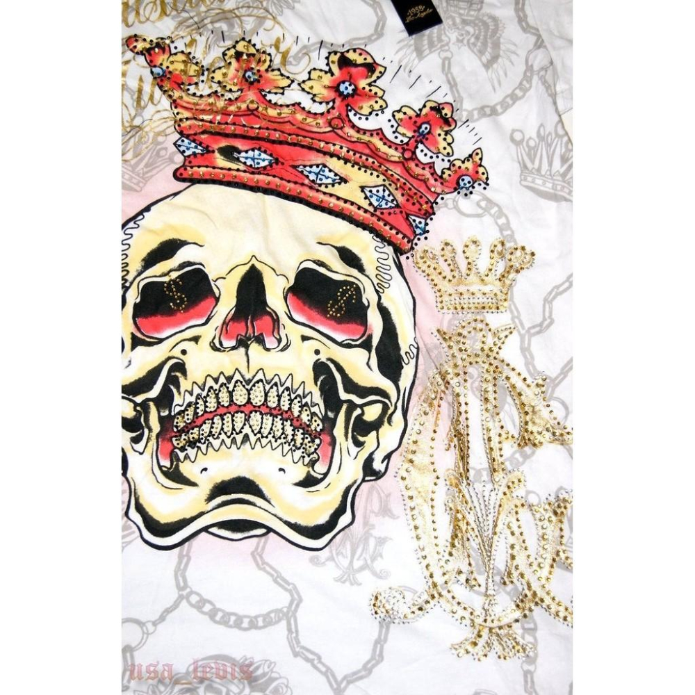 【美國製L號現貨】ED HARDY設計師款Christian Audigier 彩鑽 雙面圖案 搖滾 刺青風 短袖T桖B-細節圖7