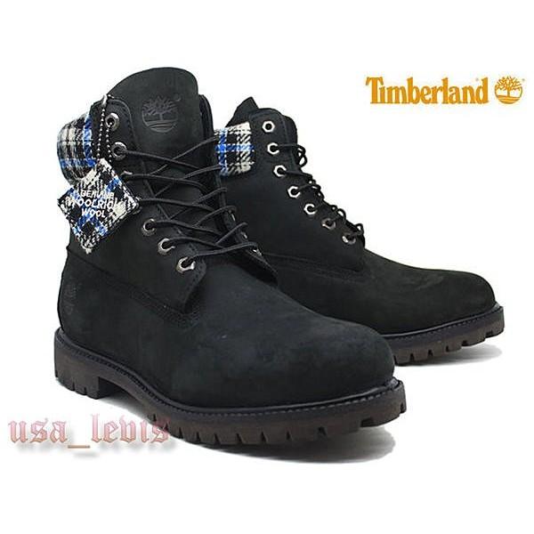 【美國LEVI S專賣】現貨8M優惠TIMBERLAND WOOLRICH 10061黃靴款藍白羊毛格紋防水黑短靴-細節圖2