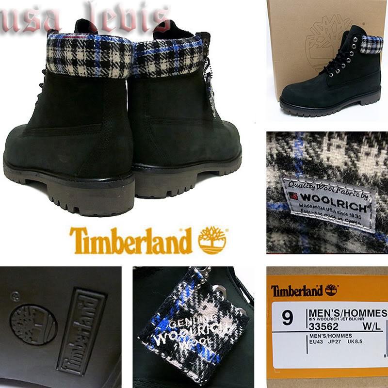 【美國LEVI S專賣】現貨8M優惠TIMBERLAND WOOLRICH 10061黃靴款藍白羊毛格紋防水黑短靴-細節圖5