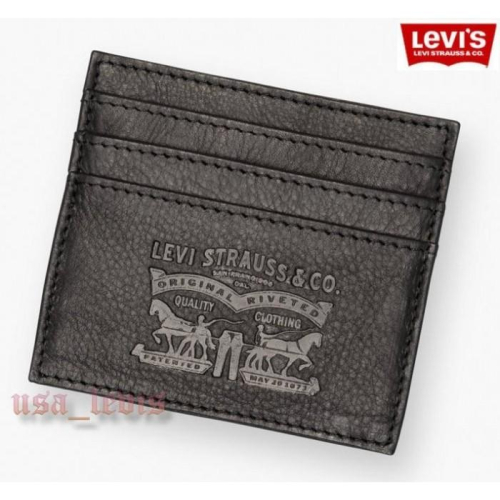 賠售【美國LEVIS專賣】高質感LEVI S CARD CASE雙馬標 荔枝牛皮 黑 信用卡夾 車票夾 皮夾 短夾501