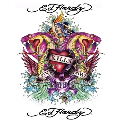 【高價L=XL號現貨】美國ED HARDY Christian Audigier 軍綠華麗密鑽 高質感 骷髏引擎短袖T恤-細節圖7