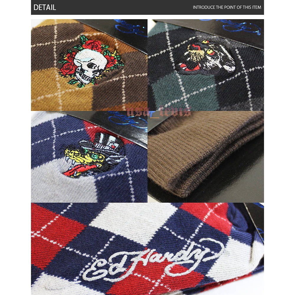 【美國潮牌ED HARDY】 玫瑰骷髏 黃土 刺繡 格紋 棉襪 休閒襪 長筒襪 紳士襪 西裝襪 原價750 超低價優惠-細節圖6