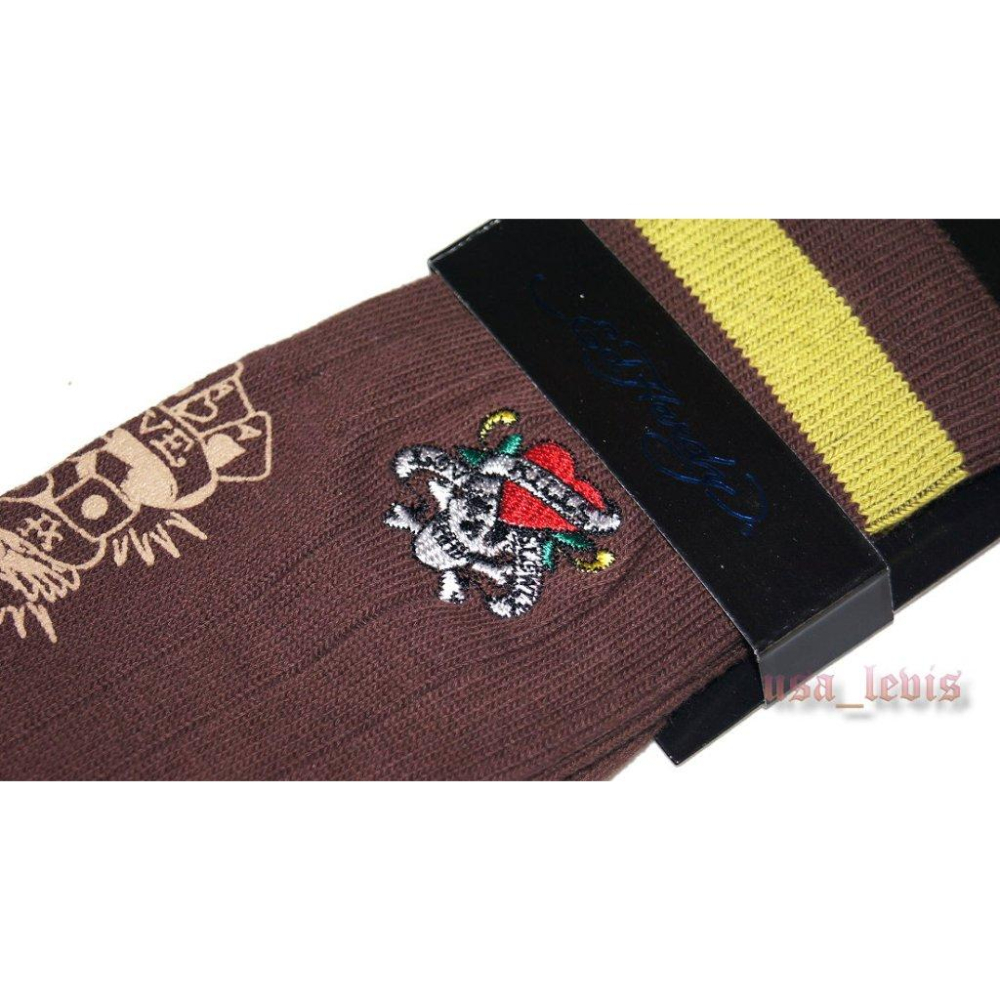 【美國潮牌ED HARDY】 經典愛殺骷髏 刺繡 咖啡色 棉襪 休閒襪 長筒襪 紳士襪 西裝襪 原價750 超低價優惠-細節圖6