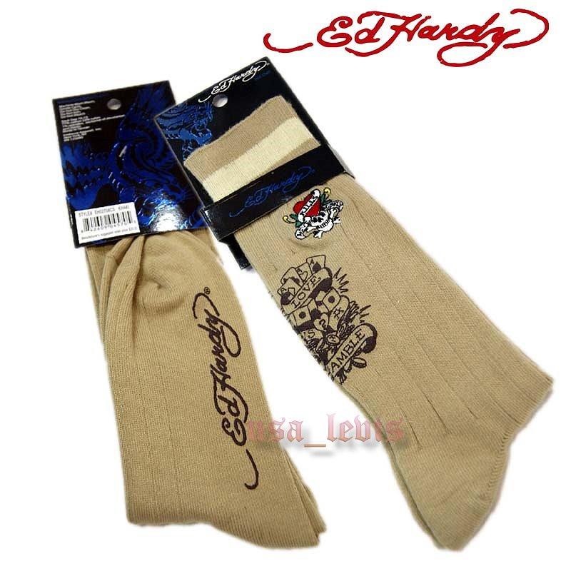 【美國潮牌ED HARDY】 經典愛殺骷髏 刺繡 米黃 棉襪 休閒襪 長筒襪 紳士襪 西裝襪 原價750 超低價優惠-細節圖2