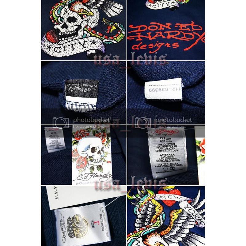 L號現貨賠售【美國潮牌ED HARDY】 皇冠 老鷹 愛心骷髏 華麗彩鑽 密鑽 深藍色 百搭帽T 連帽夾克 拉鍊連帽外套-細節圖9