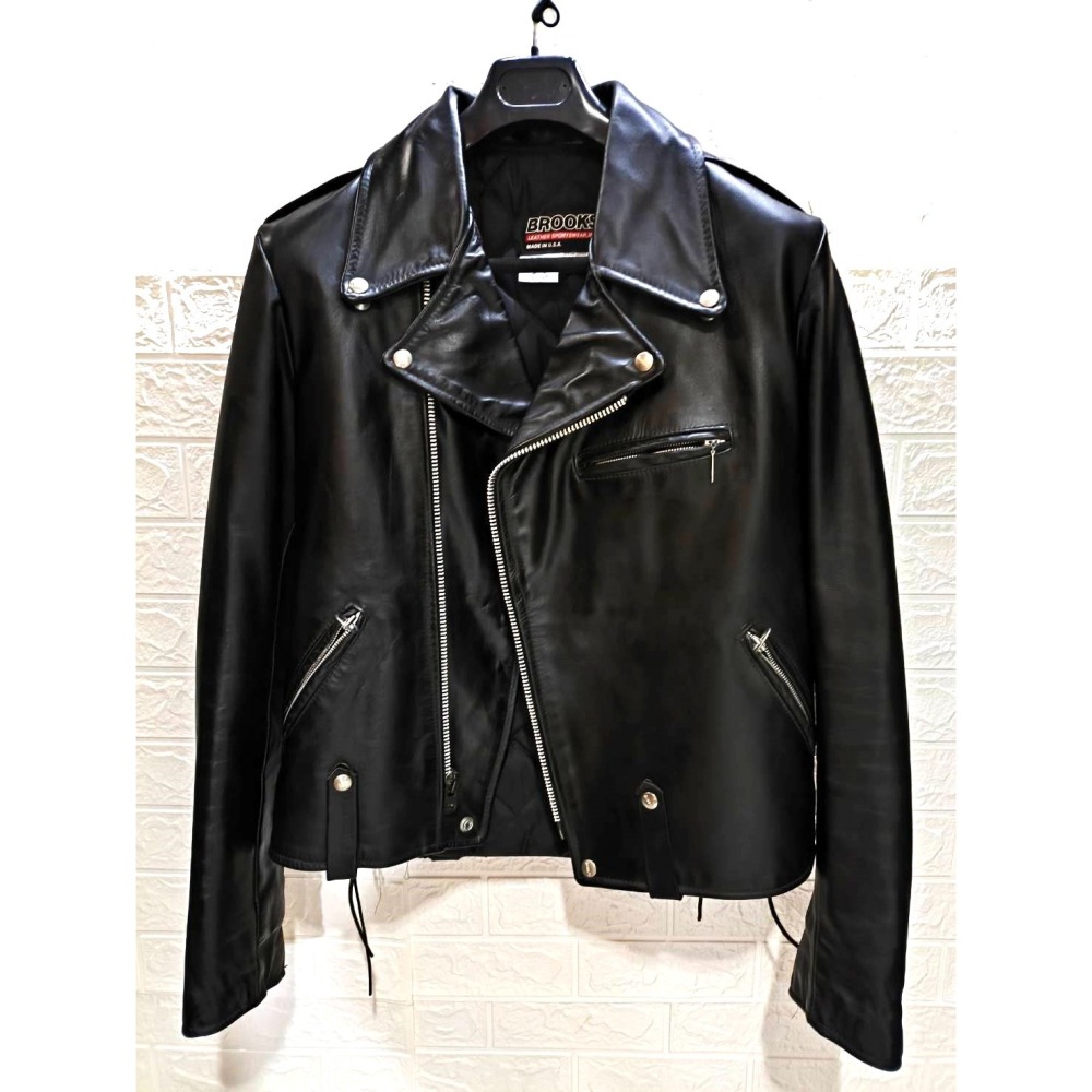 【高價USA製】TALON拉鍊 美國SCHOTT老廠BROOKS 黑色 翻領騎士皮衣 重機 真皮 外套 夾克40=S號-細節圖6