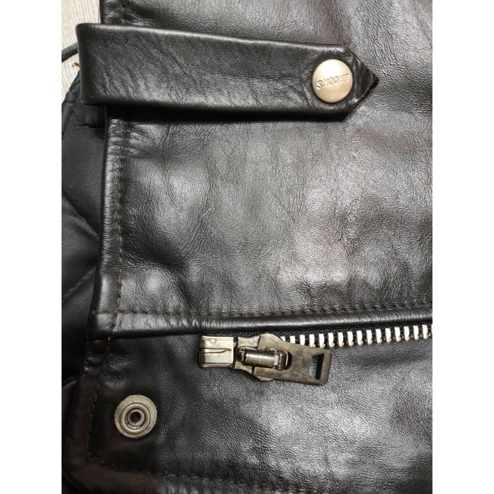 【高價USA製】美國SCHOTT代工老廠BROOKS 黑色 翻領騎士皮衣TALON拉鍊 重機 真皮 外套 夾克40=S號-細節圖7