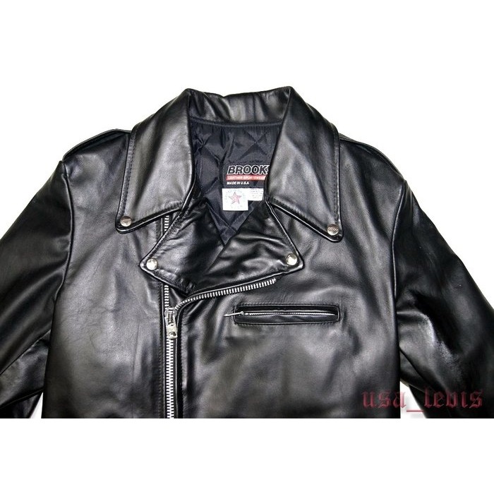 【高價USA製】美國SCHOTT代工老廠BROOKS 黑色 翻領騎士皮衣TALON拉鍊 重機 真皮 外套 夾克40=S號-細節圖11