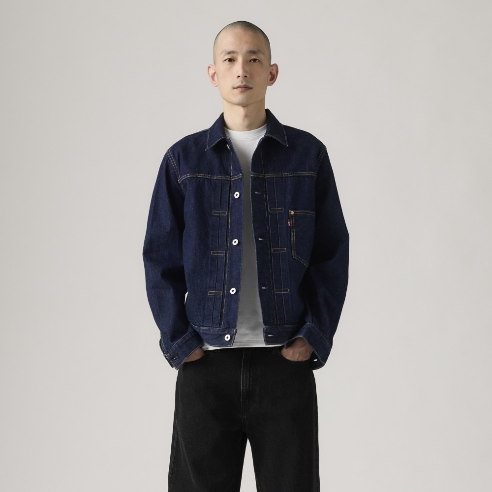 木村款M號【高價赤耳原色】美國Levi s TYPE I TRUCKER JACKET 深藍後束帶1代牛仔外套夾克-細節圖3