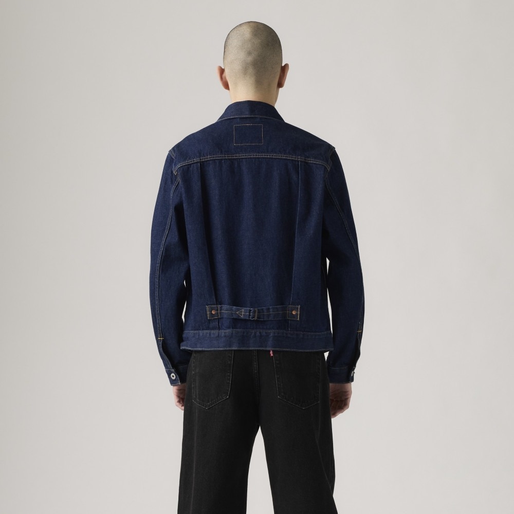 木村款M號【高價赤耳原色】美國Levi s TYPE I TRUCKER JACKET 深藍後束帶1代牛仔外套夾克-細節圖4