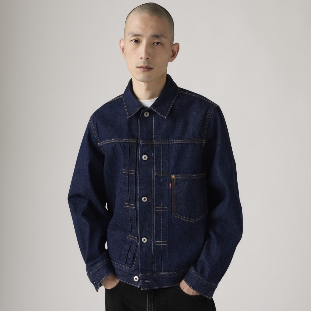 木村款M號【高價赤耳原色】美國Levi s TYPE I TRUCKER JACKET 深藍後束帶1代牛仔外套夾克-細節圖5