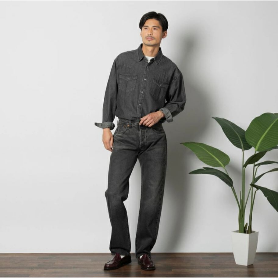 現貨【赤耳黑牛王34腰優惠】美國LEVI S 501 高價 仿舊黑灰 大E紅旗 原創經典排扣直筒褲 牛仔褲 丹寧褲-細節圖2