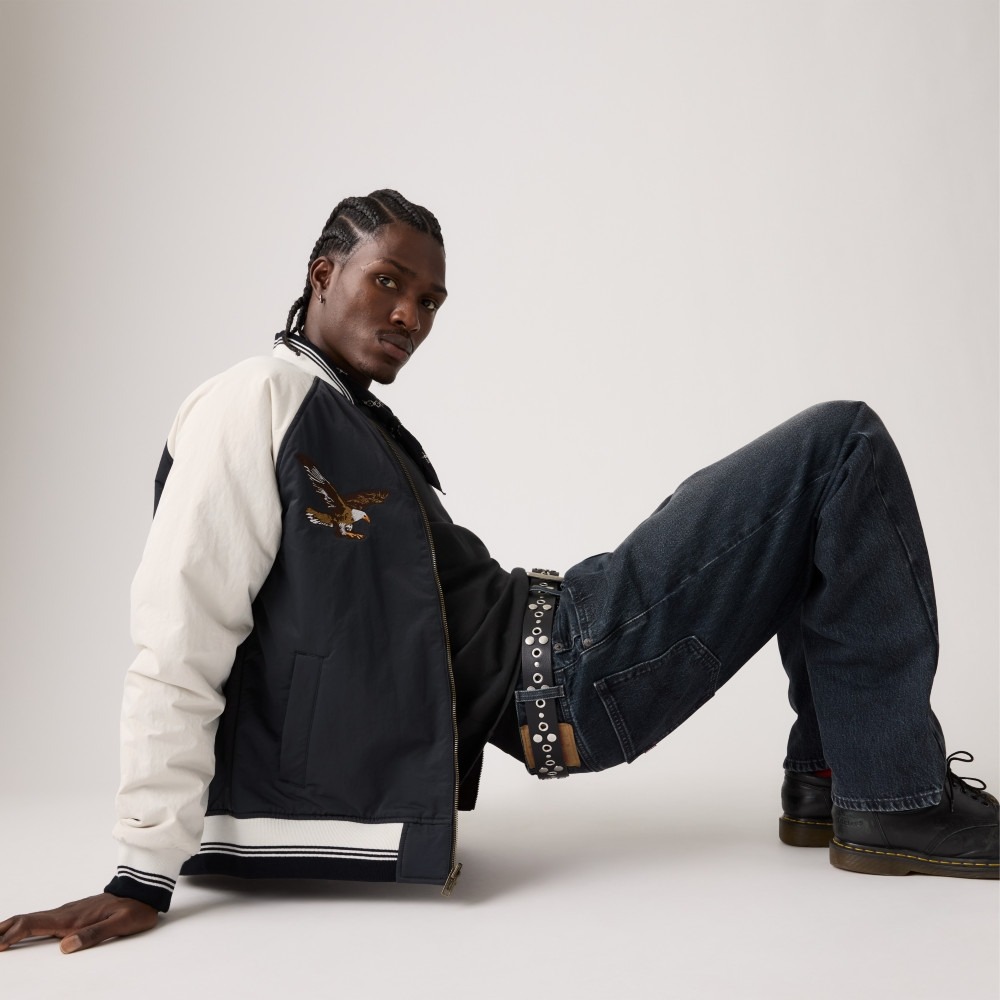 【橫須賀刺繡外套M號】美國LEVI S Madera Reversible 老鷹刺繡 棒球夾克 黑白 咖啡色 雙面穿-細節圖6