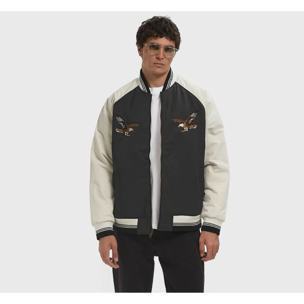 【橫須賀刺繡外套M號】美國LEVI S Madera Reversible 老鷹刺繡 棒球夾克 黑白 咖啡色 雙面穿-細節圖8