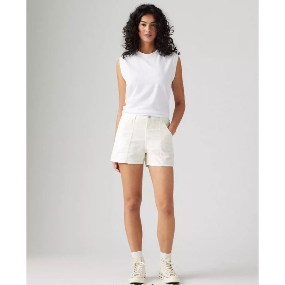 現貨賠售【27腰】美國LEVI S 女款 Carpenter Short 輕磅條絨 工裝短褲 米白短褲 熱褲-細節圖4