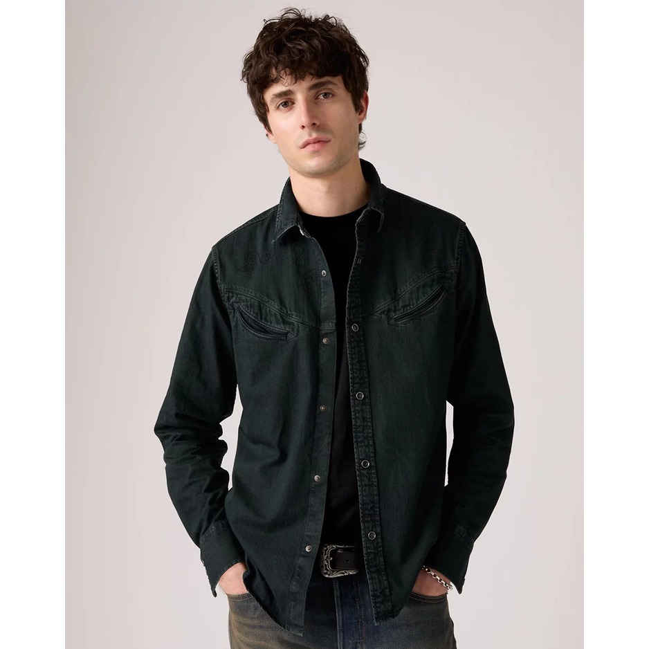 【現貨L號】美國LEVI S Smiley Western Shirt 男款 牛仔襯衫 黑色 刺繡微笑口袋 西部襯衫-細節圖3