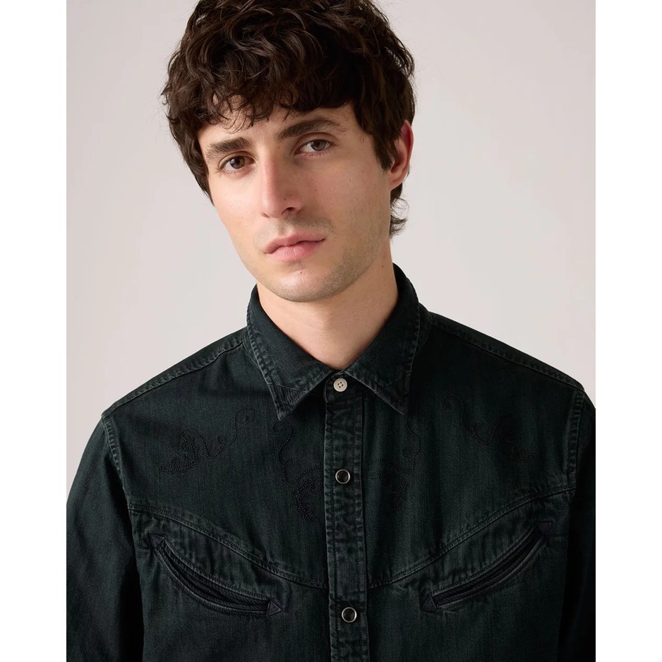 【現貨L號】美國LEVI S Smiley Western Shirt 男款 牛仔襯衫 黑色 刺繡微笑口袋 西部襯衫-細節圖4