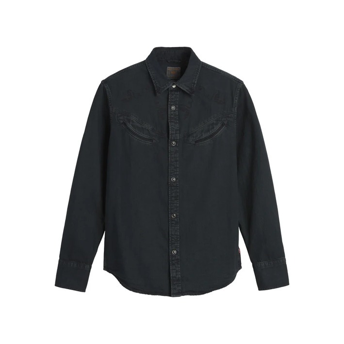 【現貨L號】美國LEVI S Smiley Western Shirt 男款 牛仔襯衫 黑色 刺繡微笑口袋 西部襯衫-細節圖7