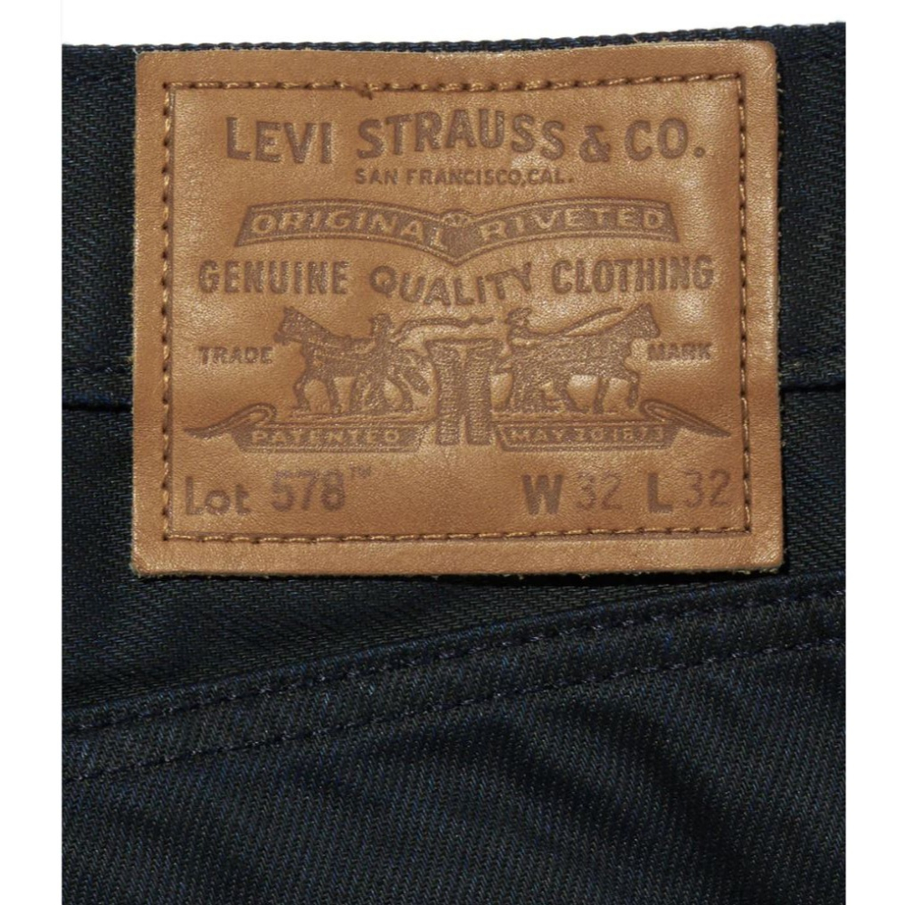【超寬褲33-34腰】美國高價LEVIS 578™ Baggy Coated 中腰 深靛藍 寬鬆牛仔褲 原色後染黑長褲-細節圖4