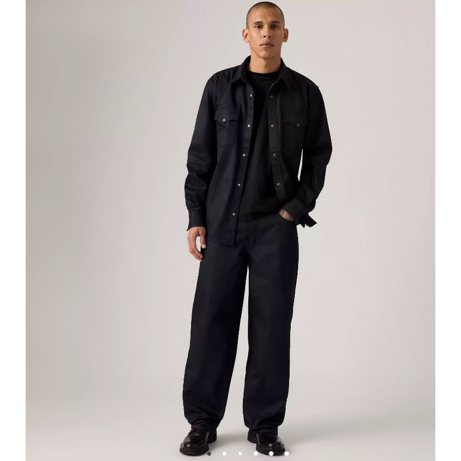 【超寬褲33-34腰】美國高價LEVIS 578™ Baggy Coated 中腰 深靛藍 寬鬆牛仔褲 原色後染黑長褲-細節圖11