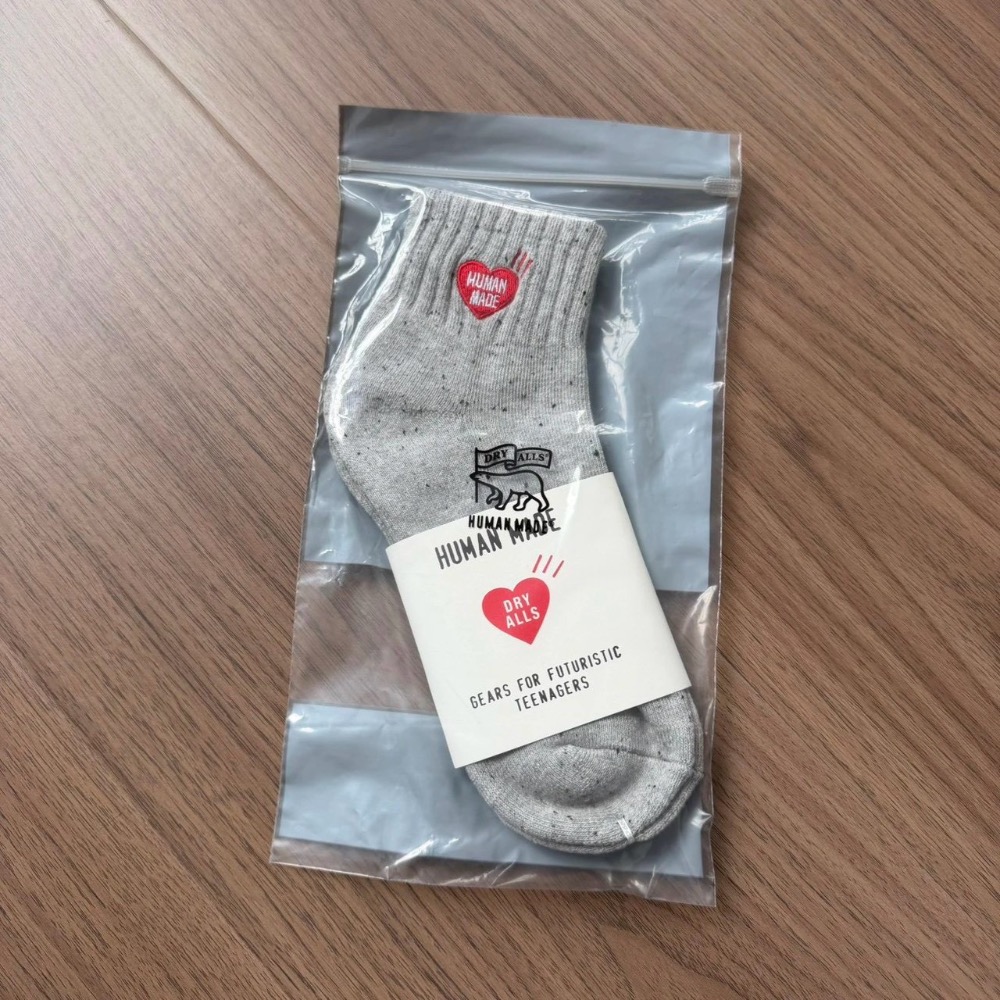 Human Made 紅色桃心 北極熊刺繡 毛巾底 中幫 襪子 男女同款-細節圖3